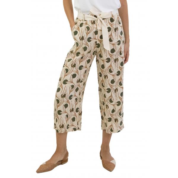 Pantalone  palazzo in viscosa con cintura fantasia 